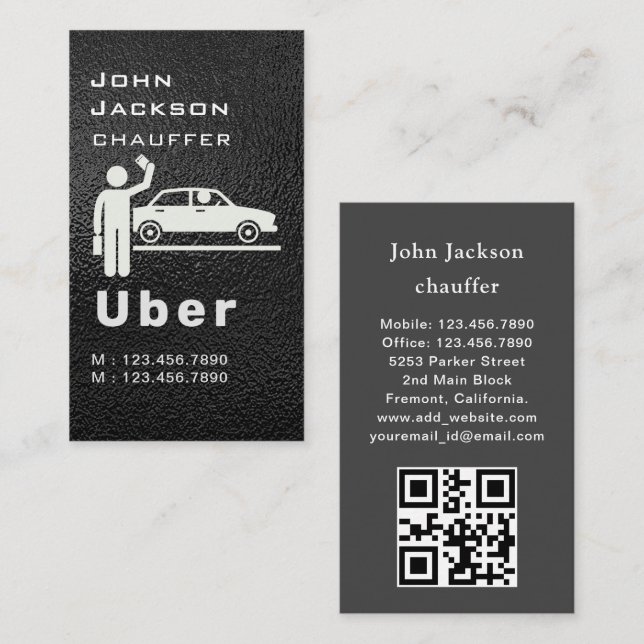 Elegant Dark Taxi Driver/Chauffeur QR Code Business Card (Front/Back)