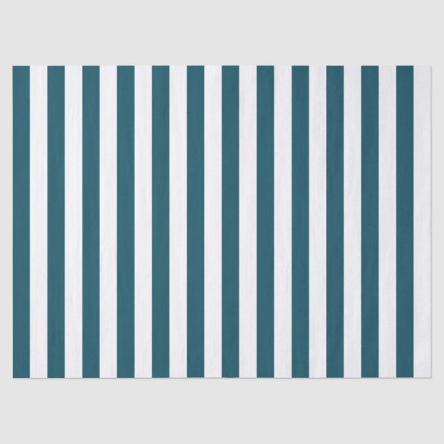Elegant Dark Teal and White Striped Pattern Tissue Paper (Front)