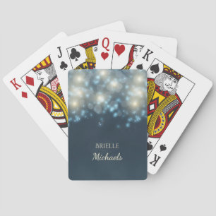 Elegant Dark Teal Bokeh Glamour Glow With Name Playing Cards