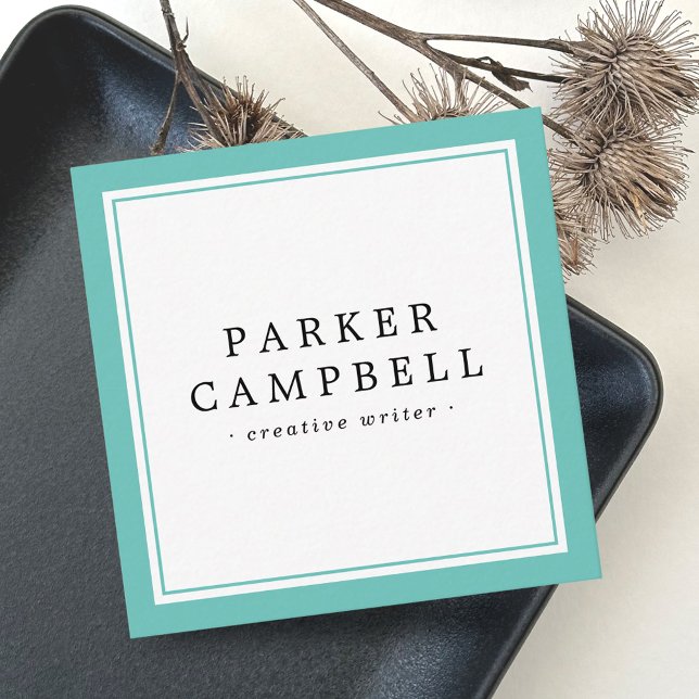 Elegant dark teal border professional minimalist square business card (Creator Uploaded)
