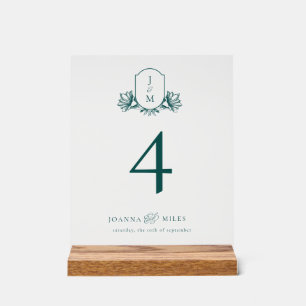 Elegant Dark Teal Botanical Monogram Crest Acrylic Sign