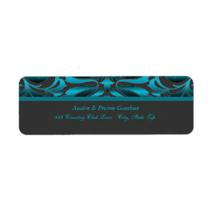Elegant Dark Teal Damask Wedding Address Label