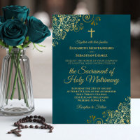 Elegant Dark Teal & Gold Modern Catholic Wedding