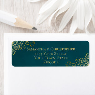 Elegant Dark Teal & Gold Wedding Return Address