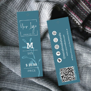 Elegant Dark Teal Leaf QR Apparel Price Tags