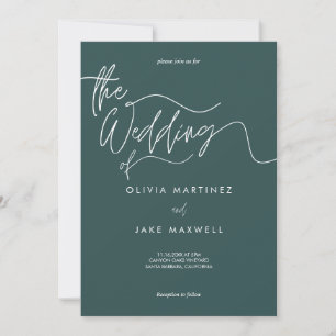 Elegant Dark Teal & White Modern Script Wedding  Invitation