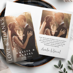 Elegant dark vertical overlay wedding photo folded thank you card