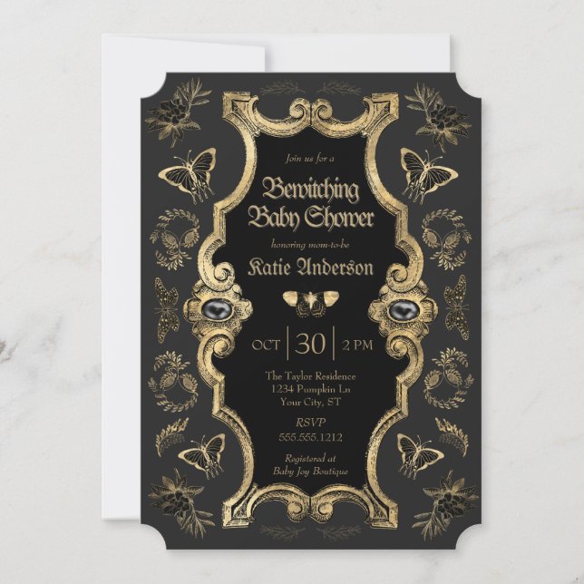 Elegant Dark Victorian Gothic Baby Shower Invitation (Front)