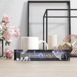 Elegant Dark Violet Floral Nameplate
