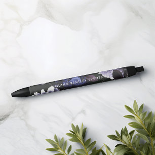 Elegant Dark Violet Floral Personalised Black Ink Pen