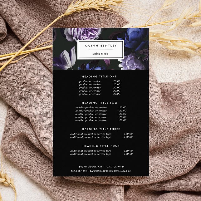 Elegant Dark Violet Floral Pricing & Services Flyer (Creator Uploaded)