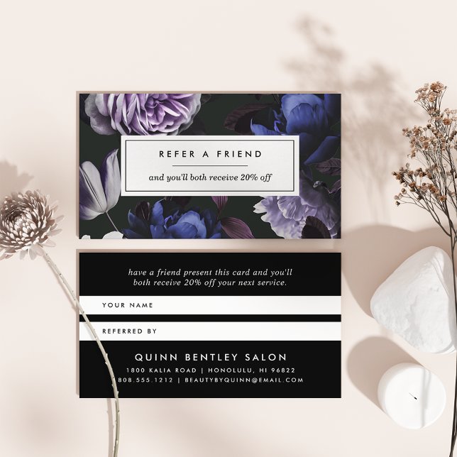 Elegant Dark Violet Floral Referral Card (Creator Uploaded)