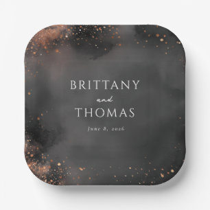 Elegant Dark Watercolor Confetti Paper Plate