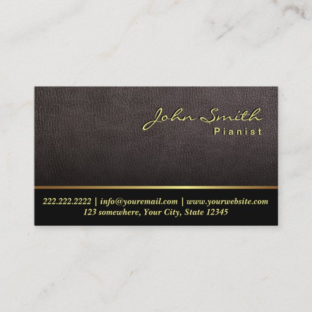 Elegant Darker Leather Piano Teacher Pianist Business Card (Front)