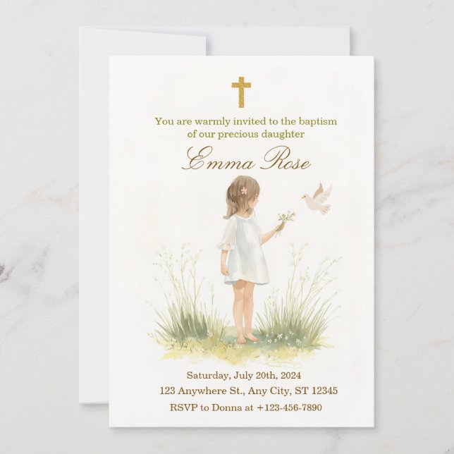 Elegant Daughter Christening Invitation Template (Front)