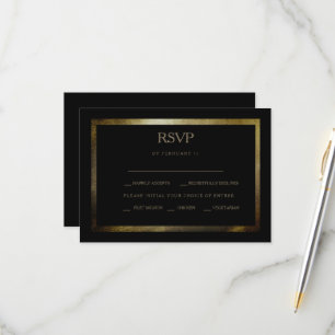 Elegant Day Black & Gold Wedding RSVP Card