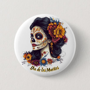 Elegant Day of the Dead Sugar Skull Woman 6 Cm Round Badge