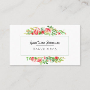 Elegant Day Spa and Salon Pink Flowers watercolor Business Card