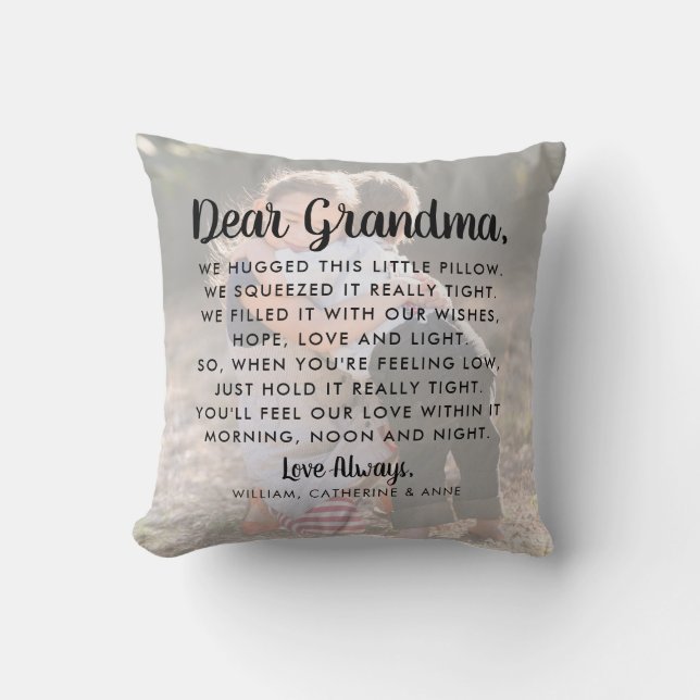 Elegant Dear Grandma Message Photo Mother's Day Cushion (Front)