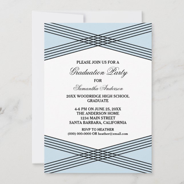 Elegant Deco Blue Graduation Party Invite (Front)