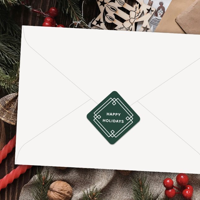 Elegant Deco Frame Happy Holidays Diagonal Sticker (Creator Uploaded)