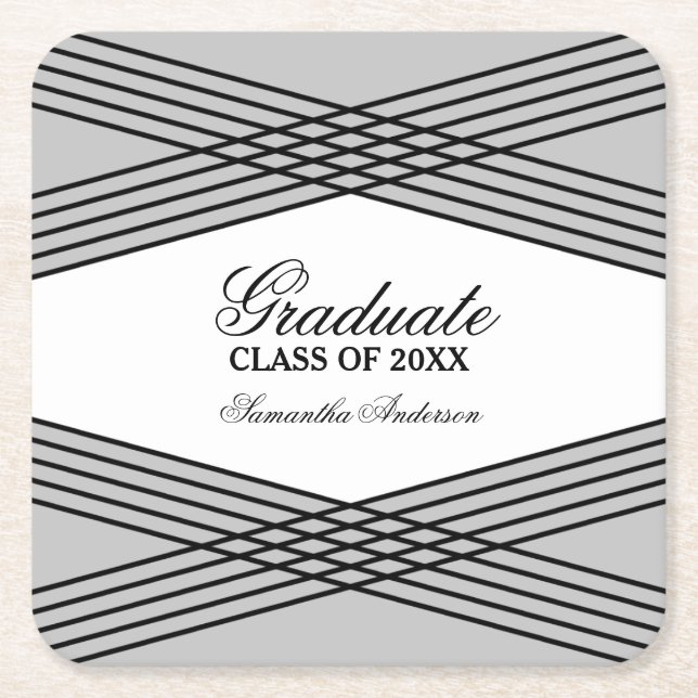 Elegant Deco Grey Graduation Coasters (Front)