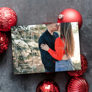 Elegant Deco Joy Frame Full Photo Holiday Card