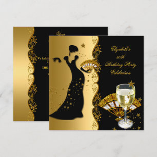 Elegant Deco Lady 50th Birthday Party Gold Black Invitation