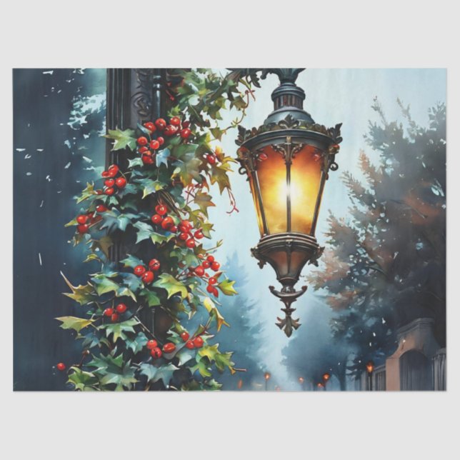 Elegant Decorated Christmas Street Light Decoupage Tissue Paper (Front)