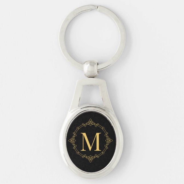 Elegant Decorated Golden RF Monogrammed Key Ring (Front)