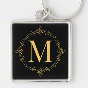 Elegant Decorated Golden RF Monogrammed Key Ring