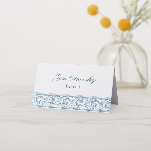 Elegant Decorative Baroque Calligraphy Guest Name Place Card (Front)