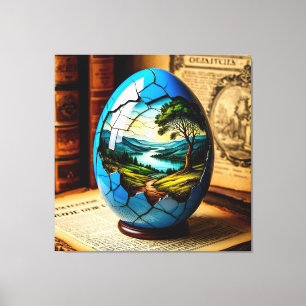 Elegant Decorative Egg Featuring Scenic Landscape Canvas Print
