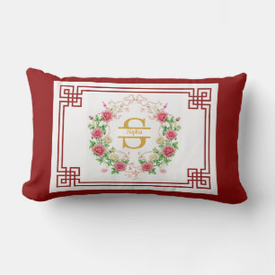 Elegant Decorative Frame with Floral Monogram Lumbar Cushion