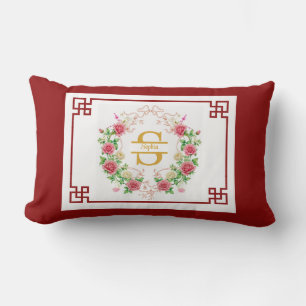 Elegant Decorative Frame with Floral Monogram Lumbar Cushion