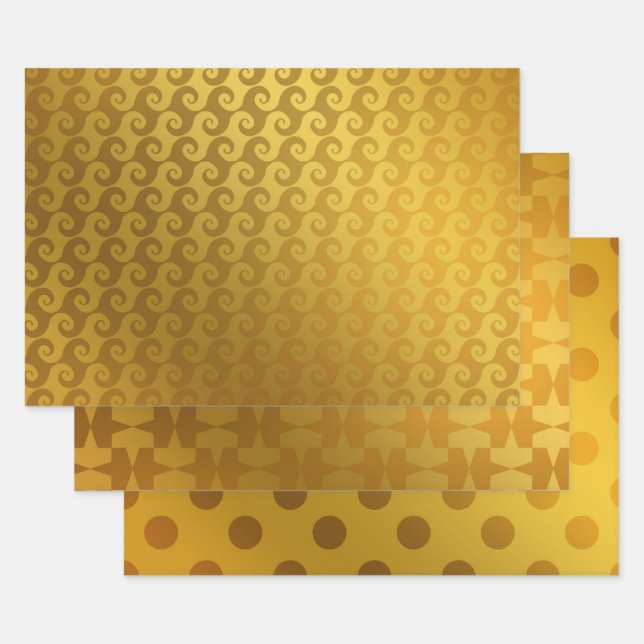 Elegant & Decorative Gold Patterns Swirls Dots Wrapping Paper Sheet (Set)