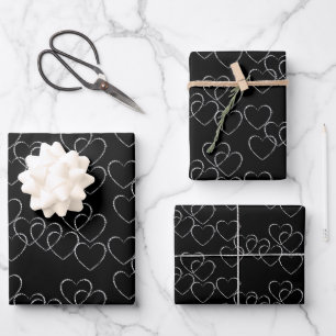 Elegant Decorative Heart Charms Black and White Wrapping Paper Sheet