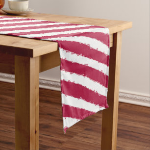 Elegant Decorative Holiday Maroon, White Stripes Long Table Runner