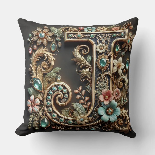 Elegant Decorative Letter J Design Cushion (Front)