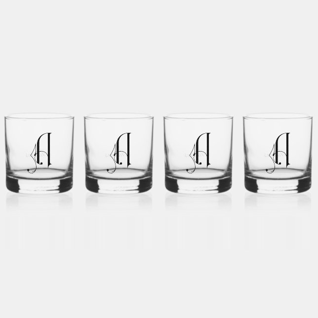 Elegant Decorative Monogramed Letter B Whiskey Glass (Front)