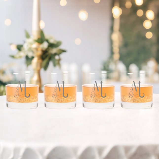 Elegant Decorative Monogramed Letter M Whiskey Glass (Insitu (Wedding))