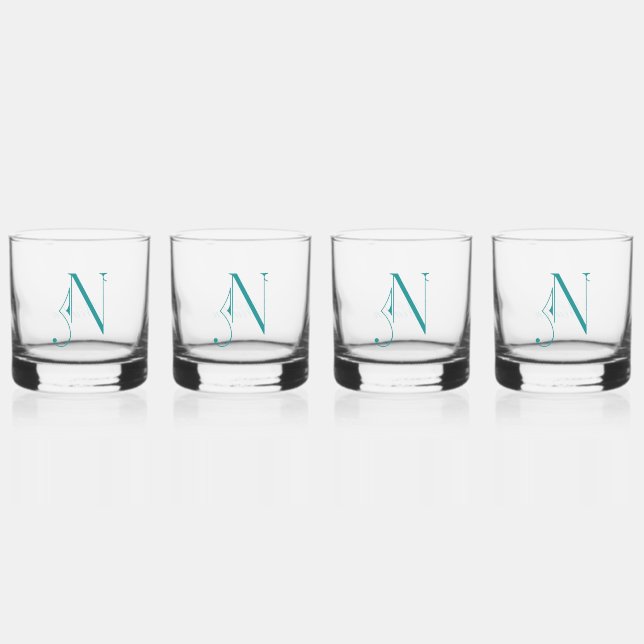 Elegant Decorative Monogramed Letter N Whiskey Glass (Front)