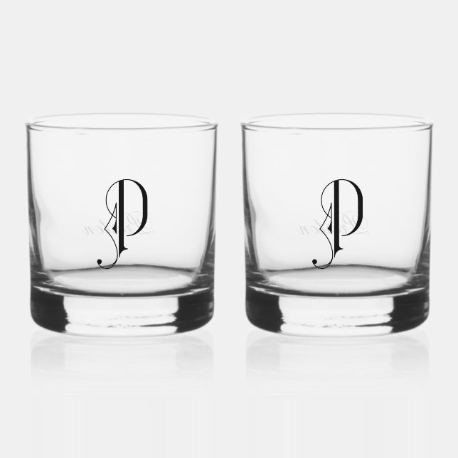 Elegant Decorative Monogramed P  Whiskey Glass (Front)