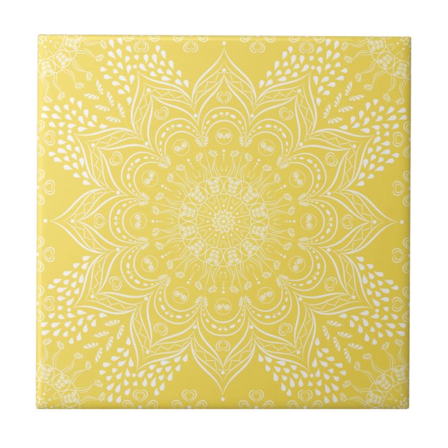 Elegant Decorative Pattern Mandala Yellow Tile (Front)