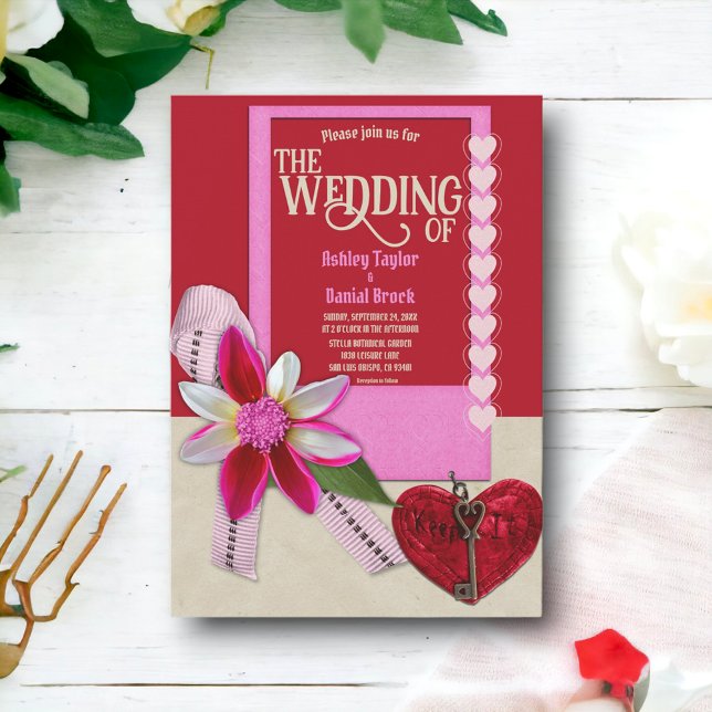 Elegant Decorative Valentine Red Romantic Wedding Invitation (Creator Uploaded)