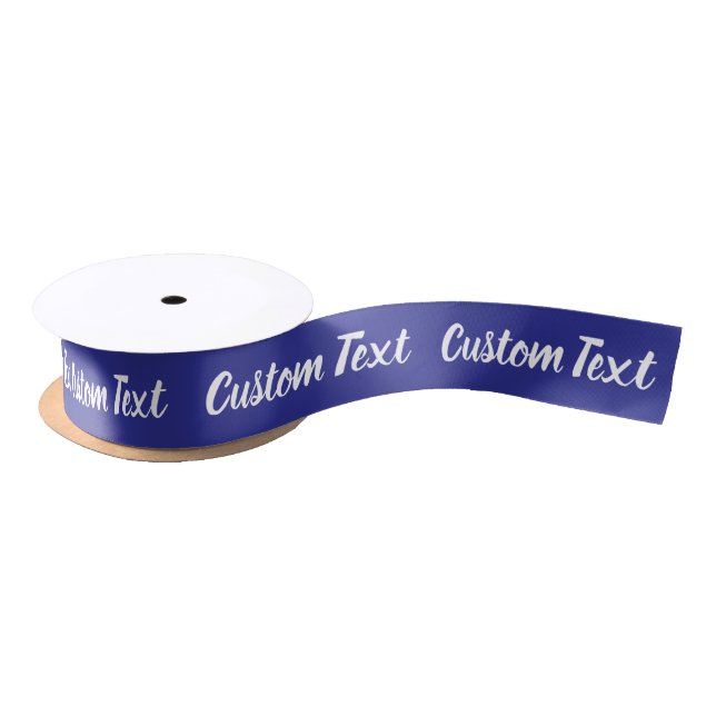 Elegant Deep Blue and White Script Text Template Satin Ribbon (Spool)