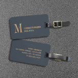 Elegant Deep Blue Brown Bold  Luggage Tag<br><div class="desc">Elegant fully customisable luggage tag design with deep blue background and bold brown monogram. Modern elegant design.</div>