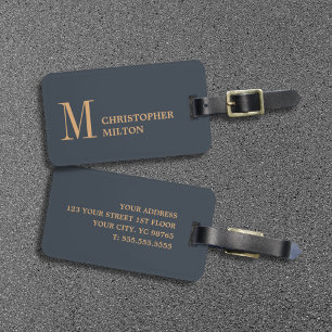 Elegant Deep Blue Brown Bold Luggage Tag
