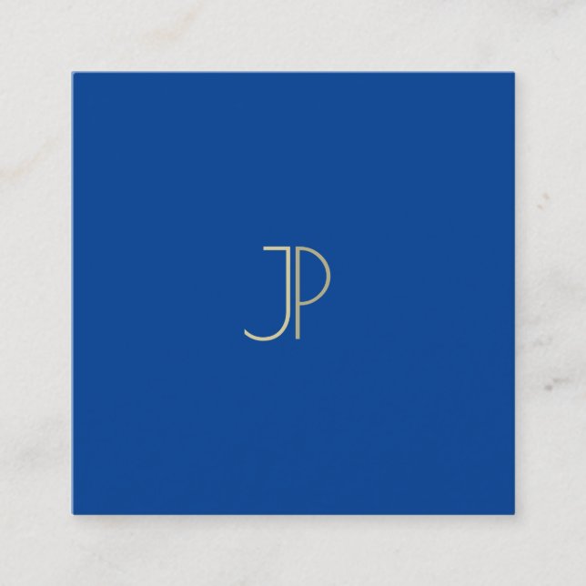Elegant Deep Blue Modern Monogram Template Luxury Square Business Card (Front)
