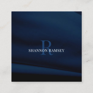 Elegant Deep Blue Monogram Square Business Card